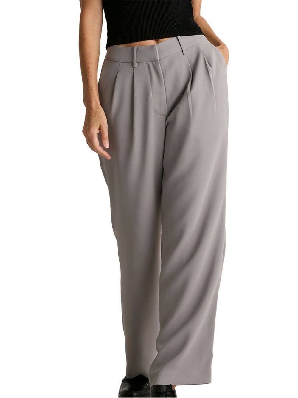 Quince Stretch Crepe Pleated Wide-Leg Pants in Coastal Grey NWT